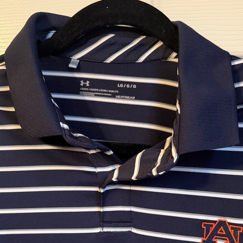 Auburn - Under Armour Men's Polo in Navy and White Stripes - - Picture 4 of 7